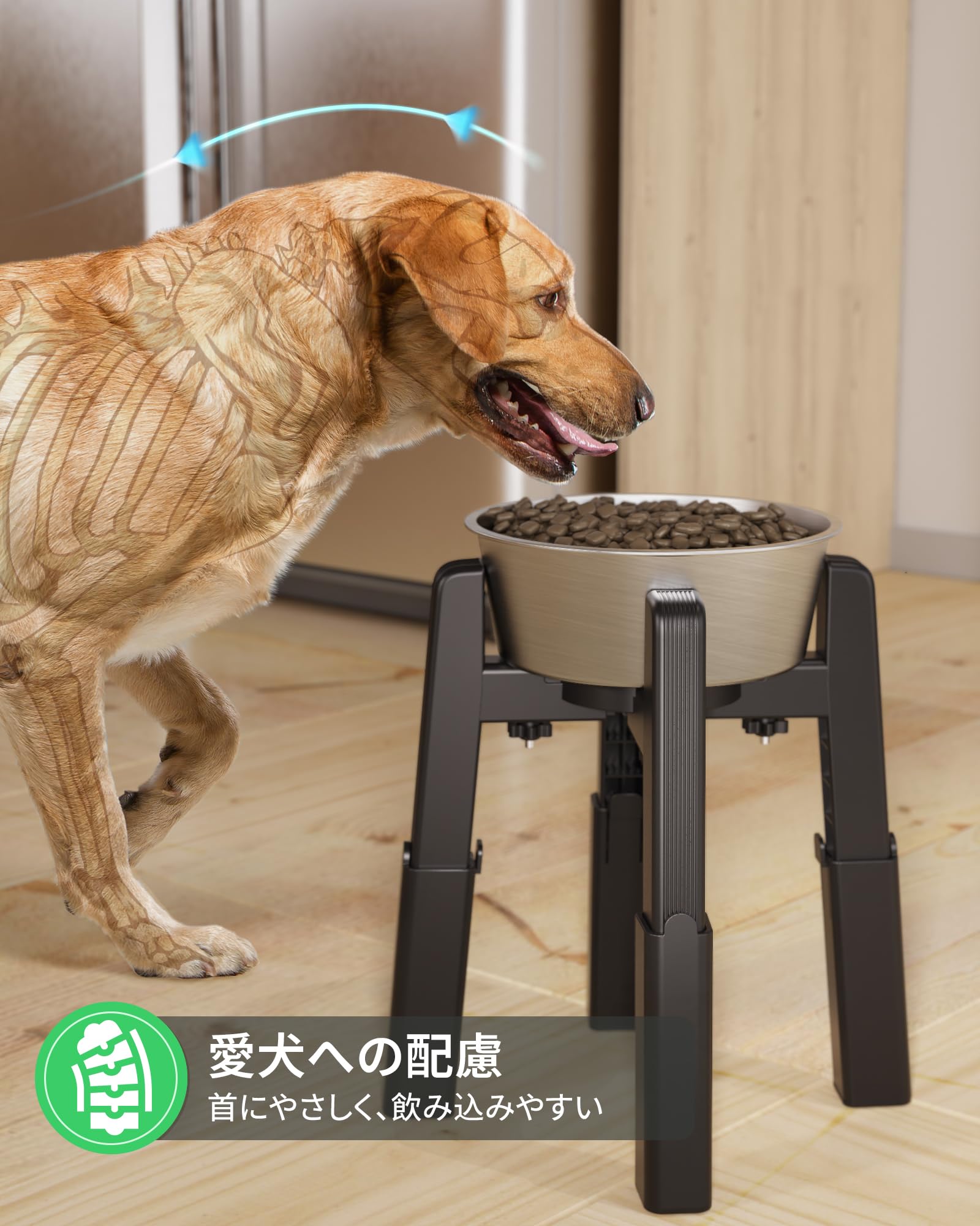 Amazon | JUNSPOW 昇降式ペットボウルスタンド 【ステンレスボウル付き